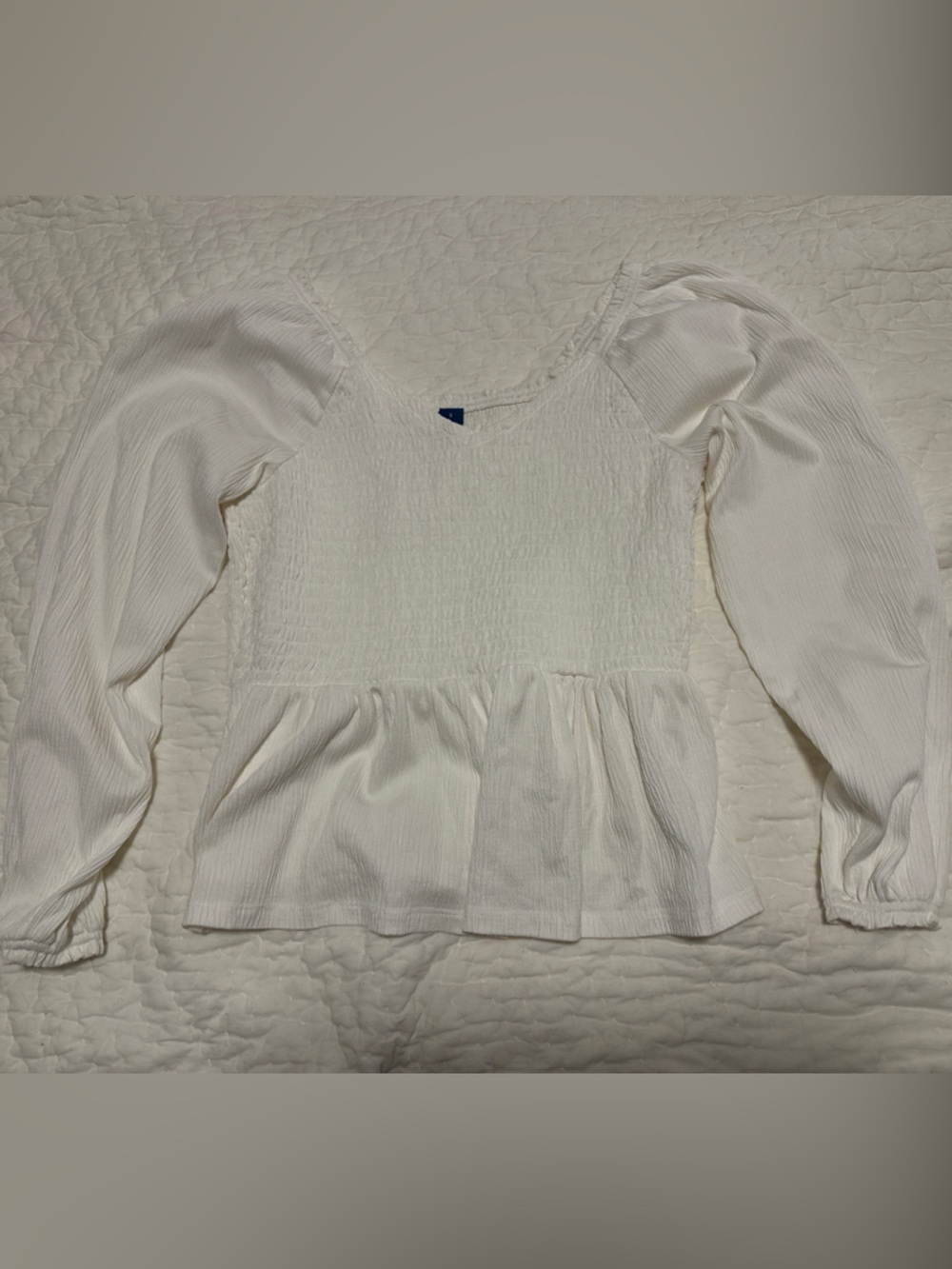 Old Navy White Long-Sleeve Smocked Peplum Top